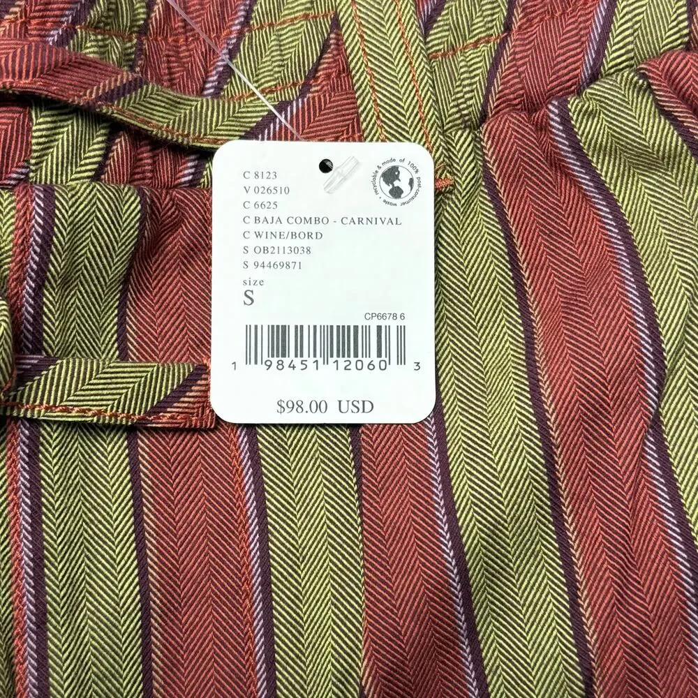 NWT Free People Women’s Striped Wide Leg Pants Tie Waist Boho Olive Rust